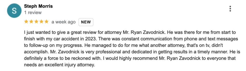 Zavodnick & Lasky Personal Injury Lawyers Philadelphia Client Review